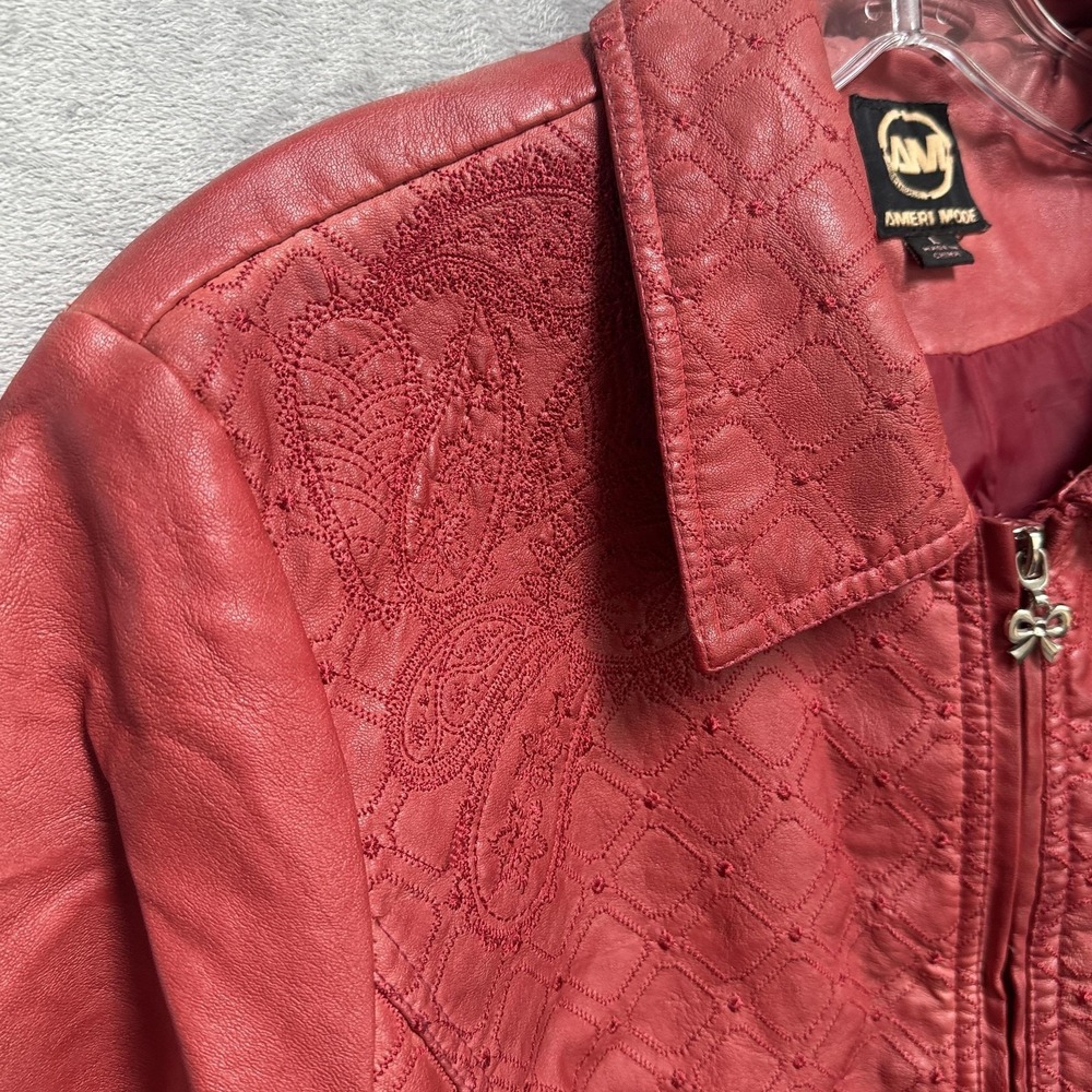 Ameri Mode Jacket Womens Large Red Faux Leather E… - image 7